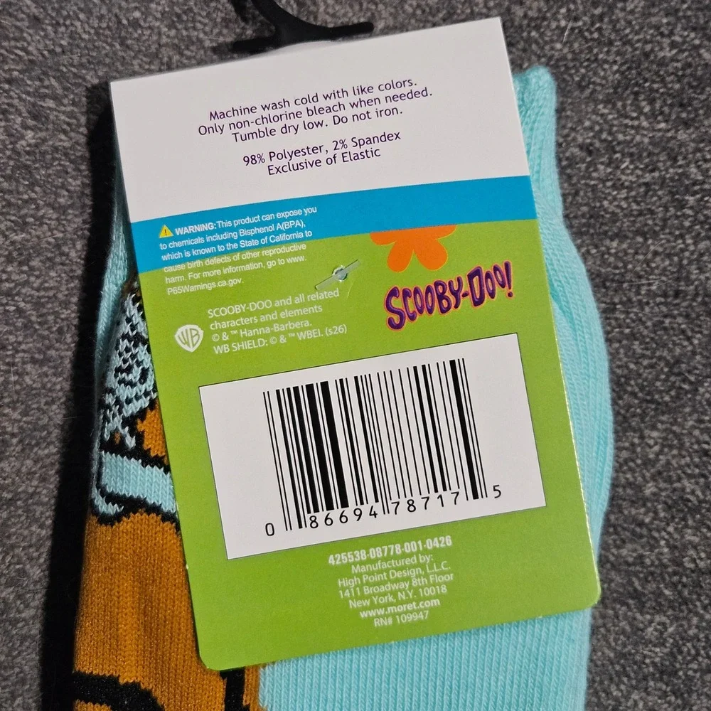 Scooby-Doo Ruh-Roh Light Blue Crew Socks Mens Size 6.5-12 Mystery Machine NEW